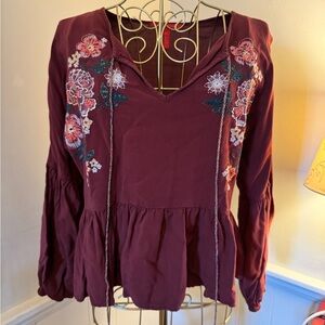 Floral Embroidered Burgundy Chelsea & Violet Cropped Blouse